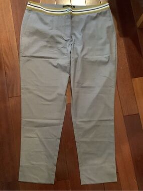 Wildfang Light Gray Cropped Pants with Yellow-Trim Waistband Size 6 Brand New